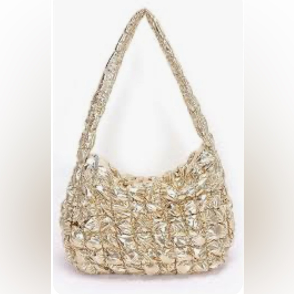 Gold Quilted Bubble Metallic Shoulder Bag